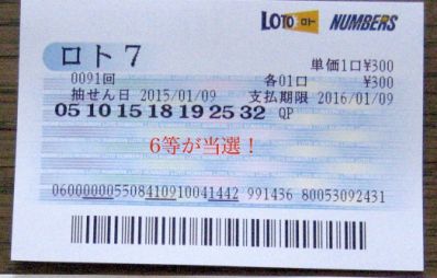 Loto6の6等当選画像